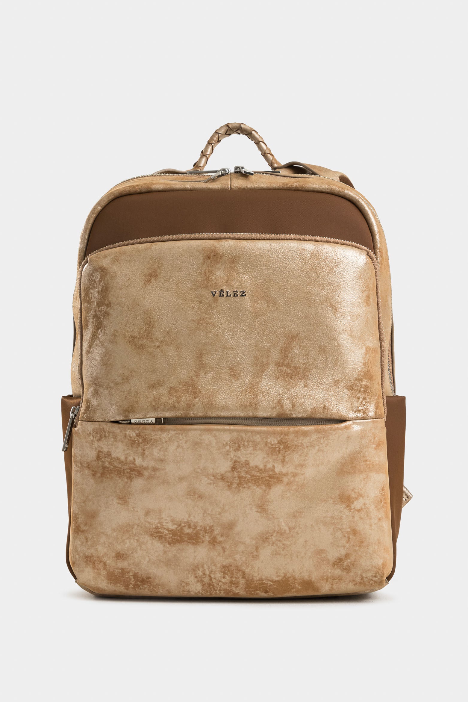 Ryn Leather Backpack with Folia Finish for Women, Braided Handle