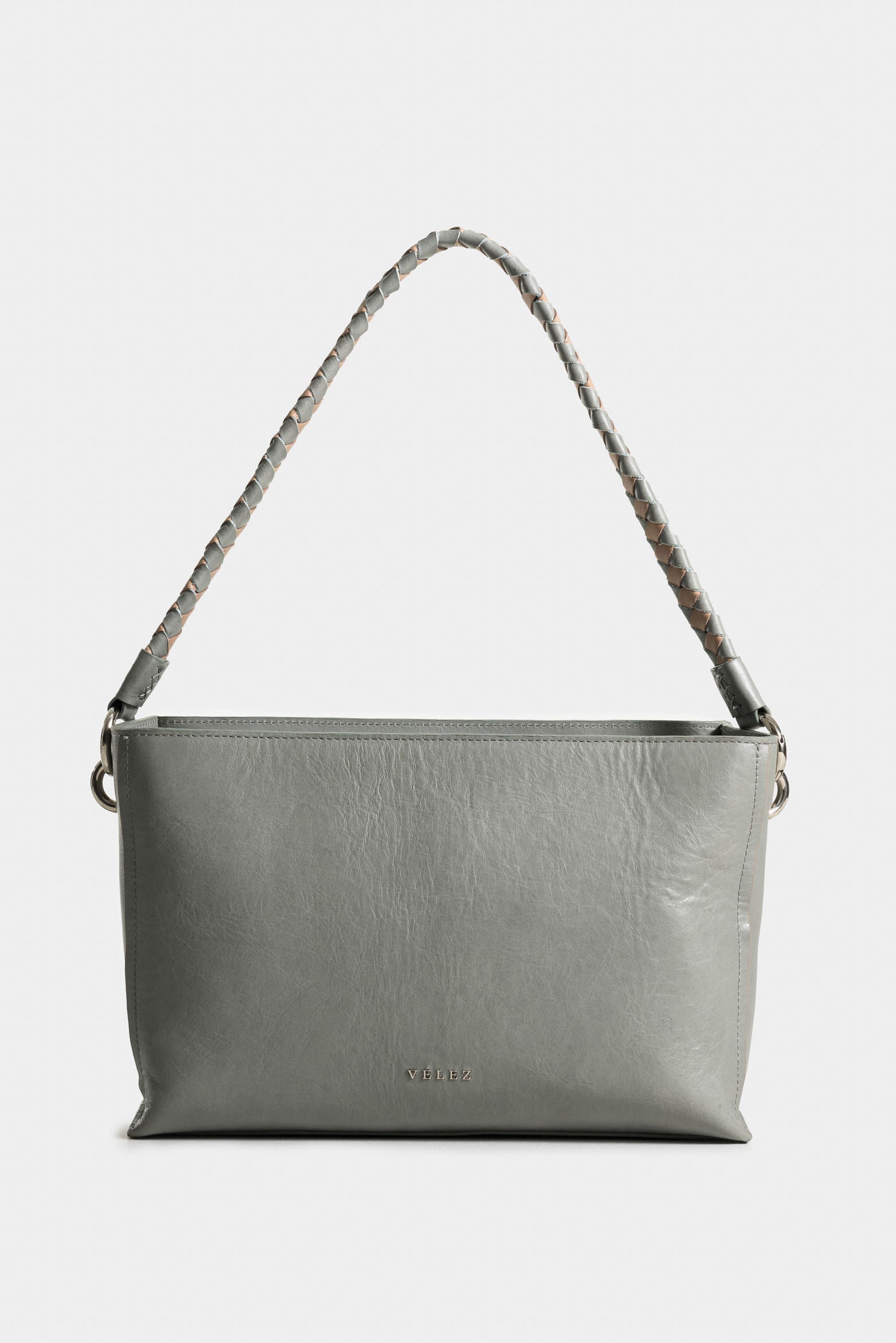 Hazelnut Bowling Leather Bag for Women with Bicolor Woven Handle