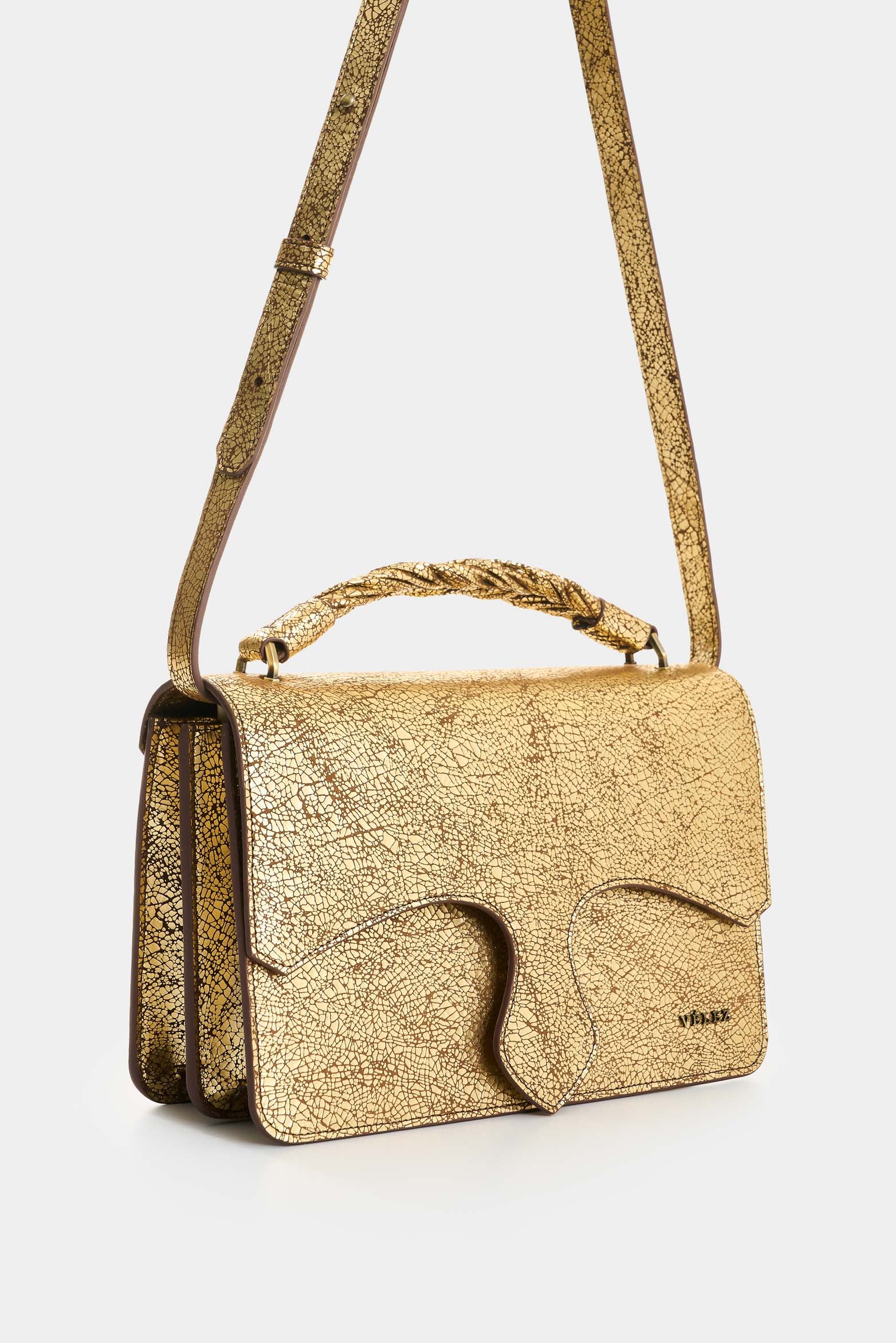 Garniel crackled folia leather bowling bag for women