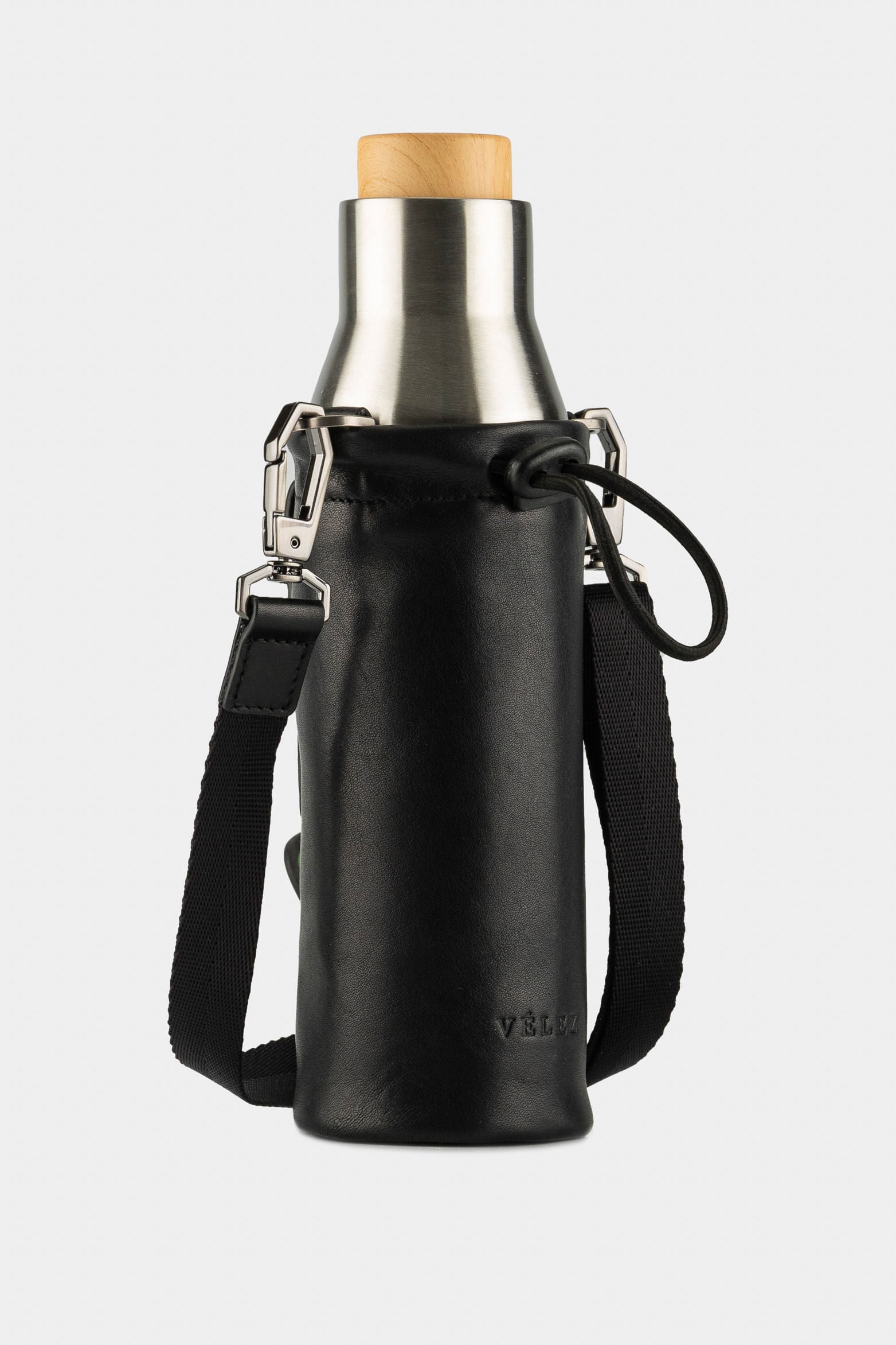 Brunei Leather Bottle Holder with Metallic Thermos