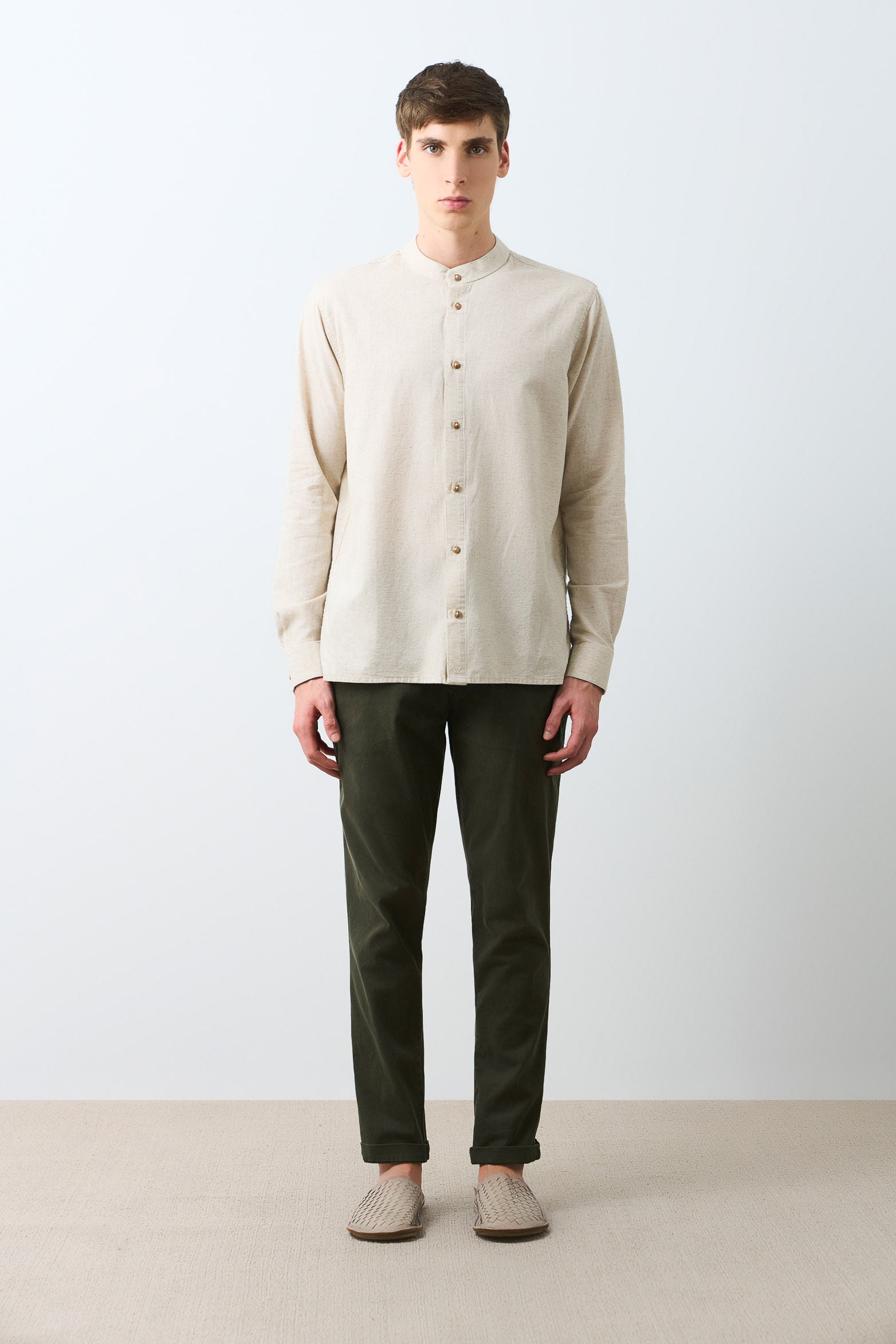 Long-sleeve linen shirt for men  Neru collar