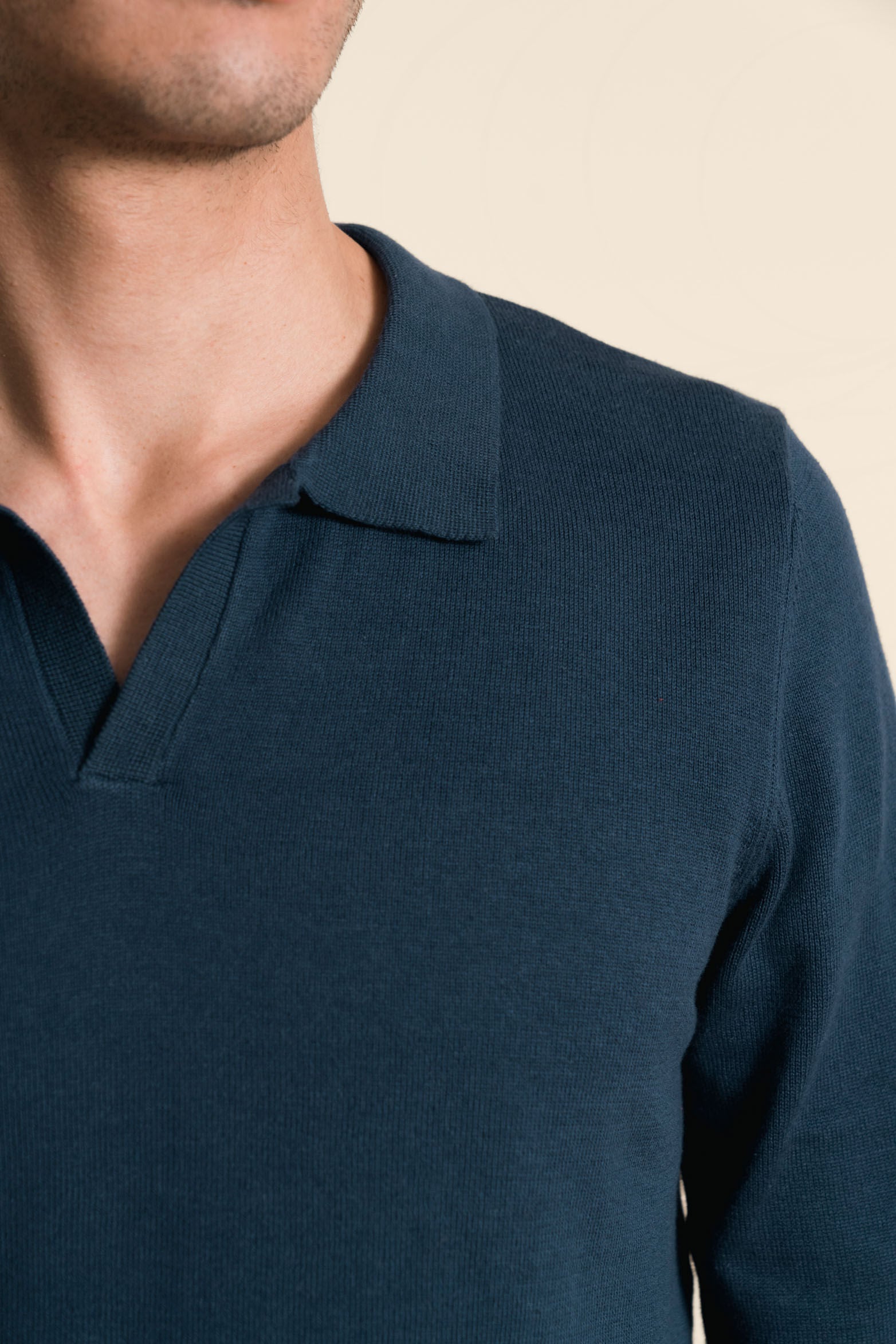 Men’s Pyxis Long Sleeve Knit Polo in Navy Blue