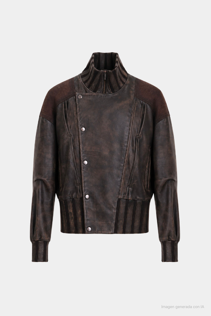 Women's Leather & Denim Bomber Jacket