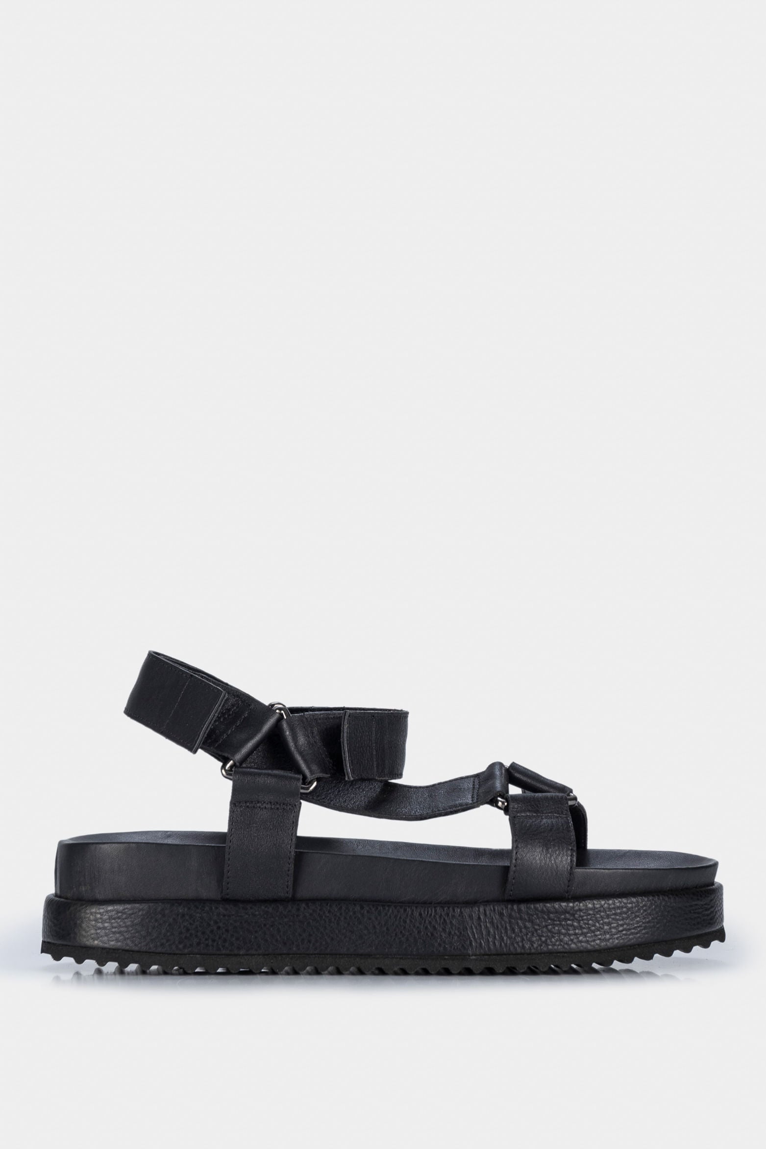 Women’s Bali Platform Sandals in Black Leather with Hook-and-Loop Fastener