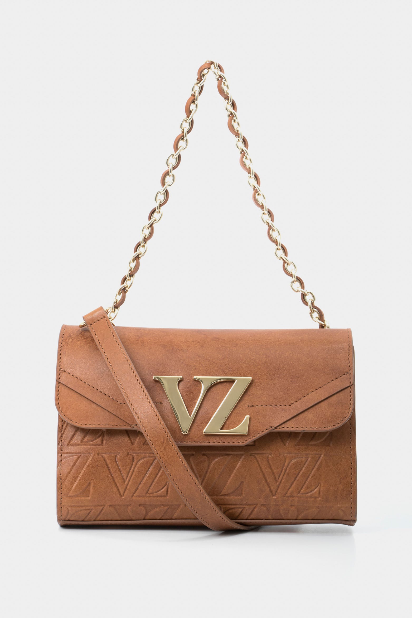 Lili Mini Shoulder Handbags in Embossed VZ Honey-Colored Leather