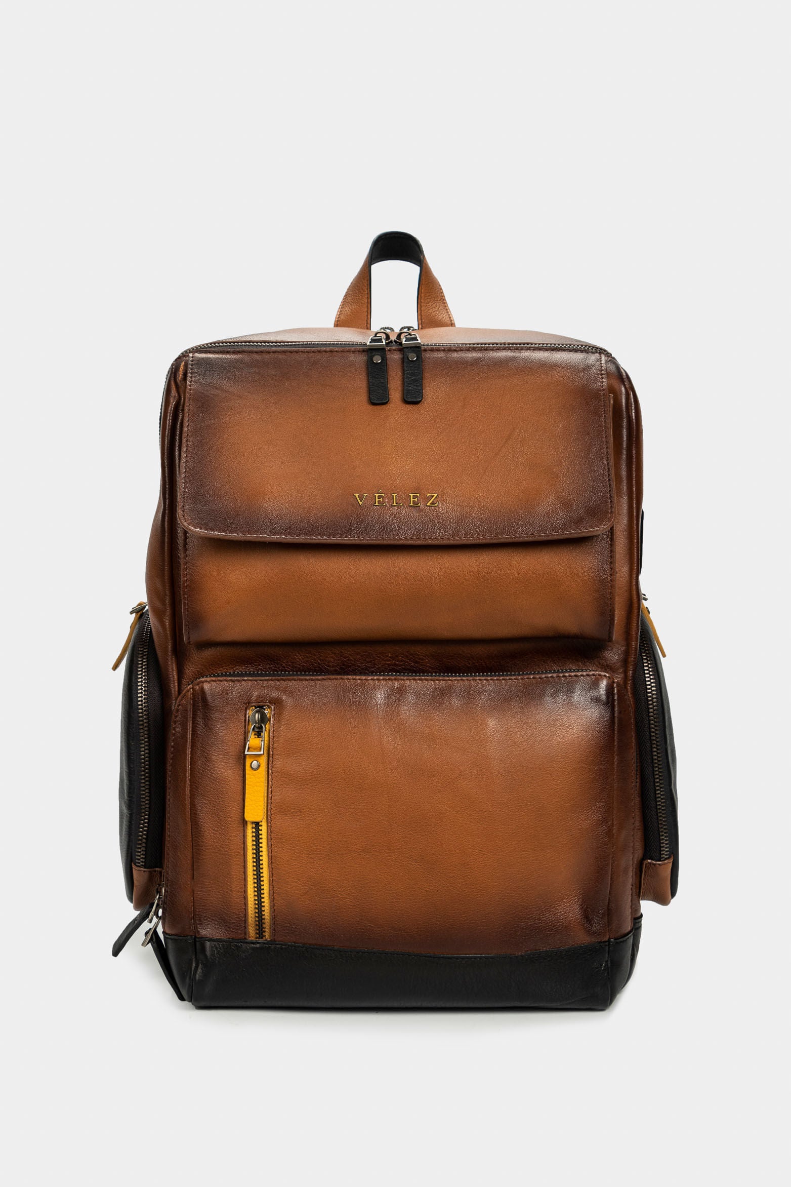 Men’s Imperial Backpack in Honey-Colored Leather with Front Pocket