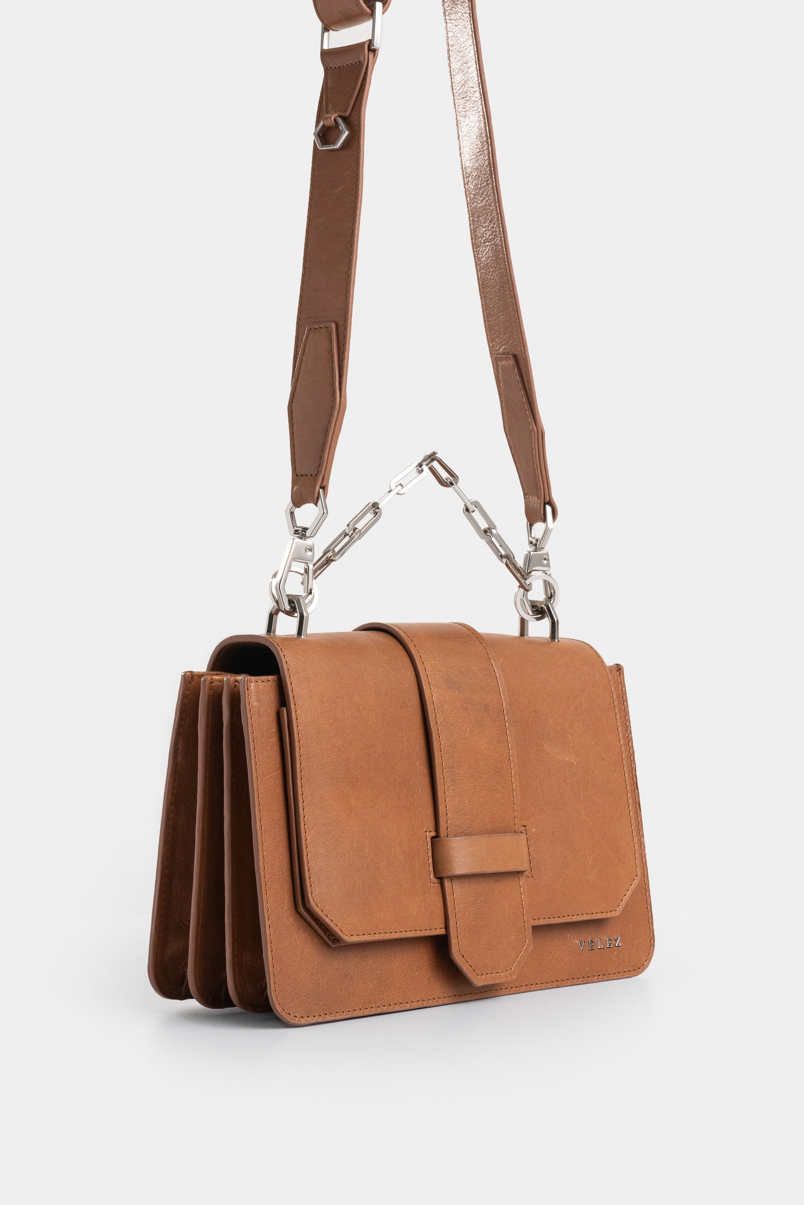 Garniel Maxi Hair Leather Bowling Bag for Women with Chain