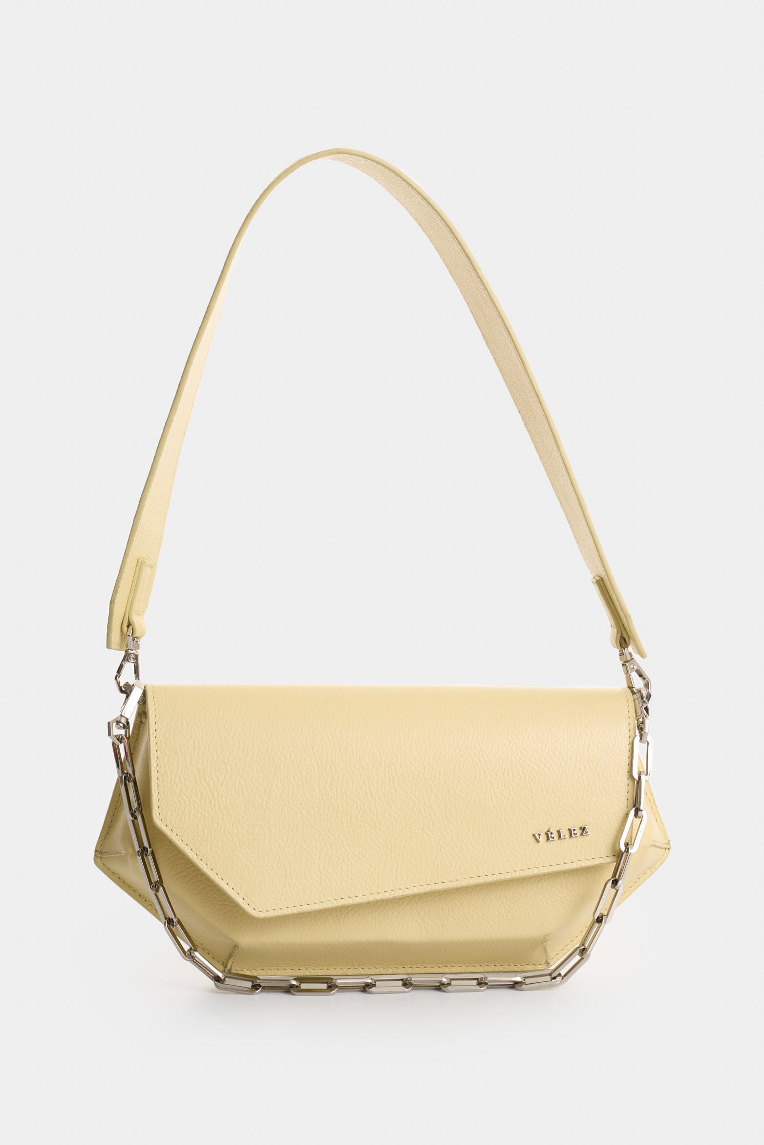 Women's Leather Bowling Hexa Baguette Bag with Chain Detail