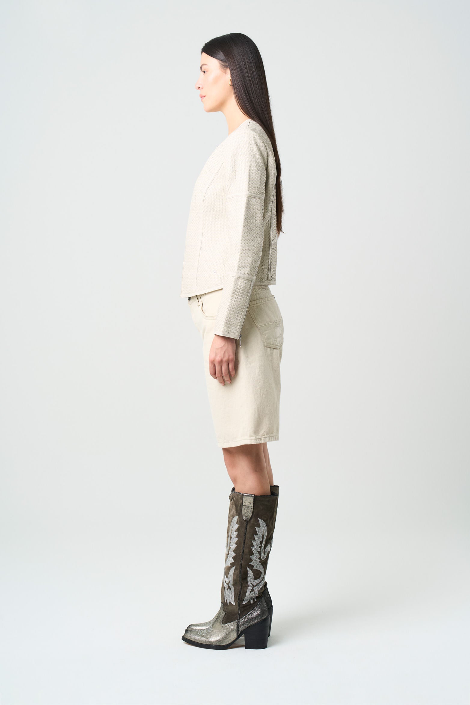 Women's Woven Leather Jacket