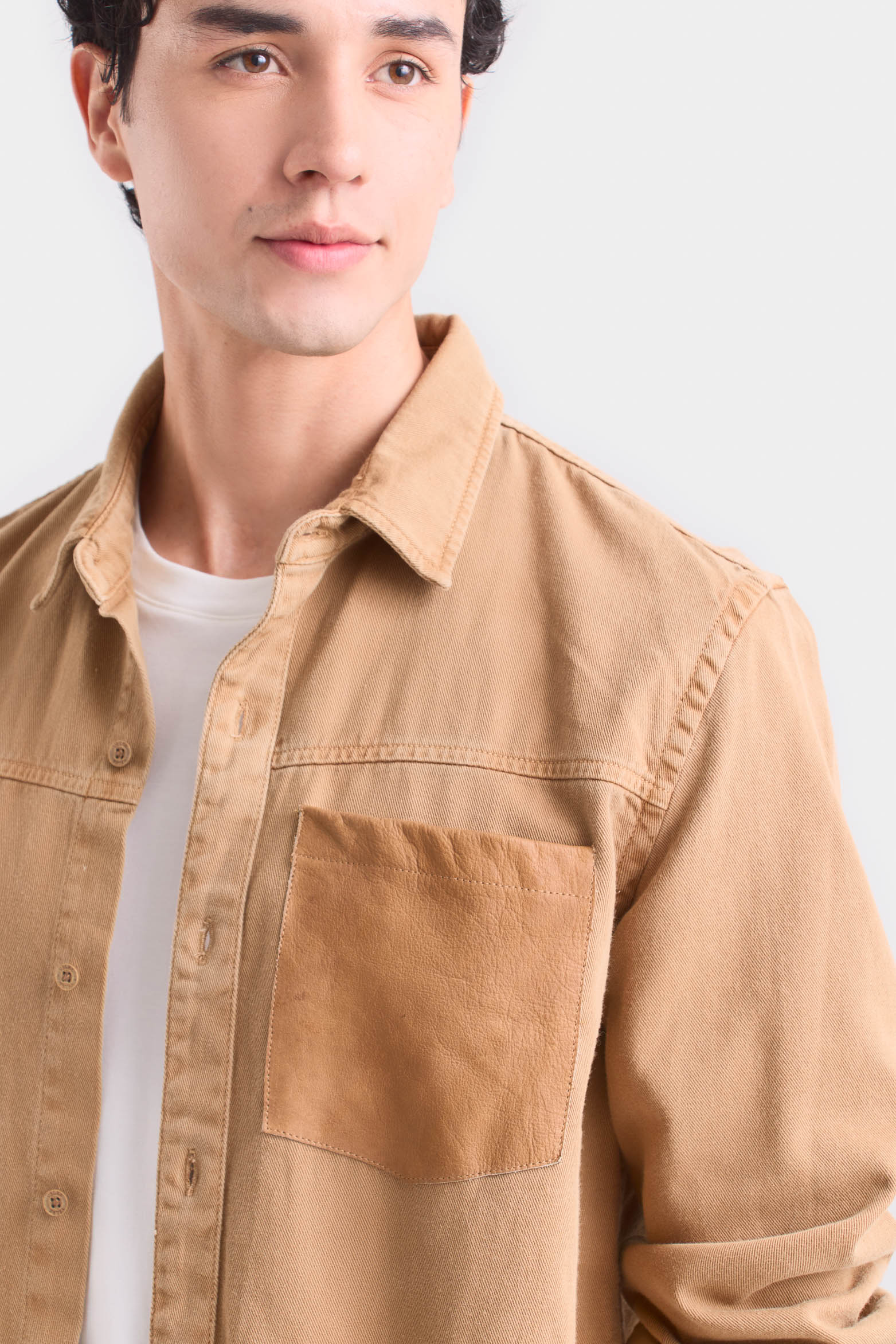 Men’s Duna Long-Sleeve Cotton Overshirt with Leather Pocket