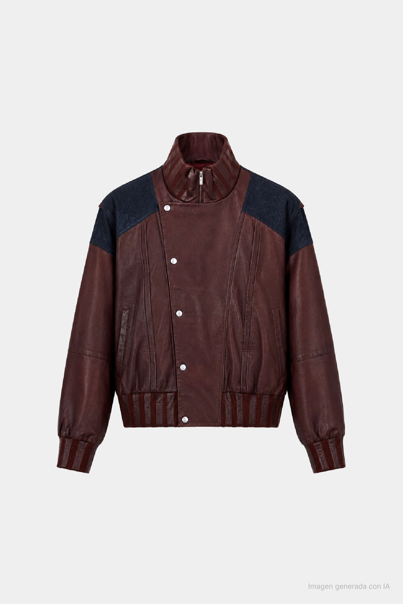 Women's Leather & Denim Bomber Jacket