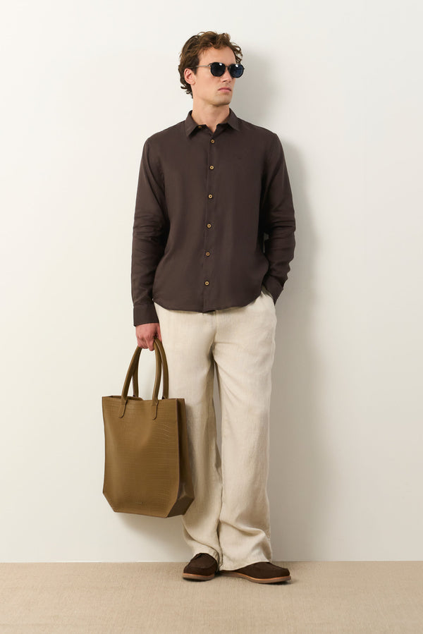 Men's Semi-Fitted Long Sleeve Linen Shirt