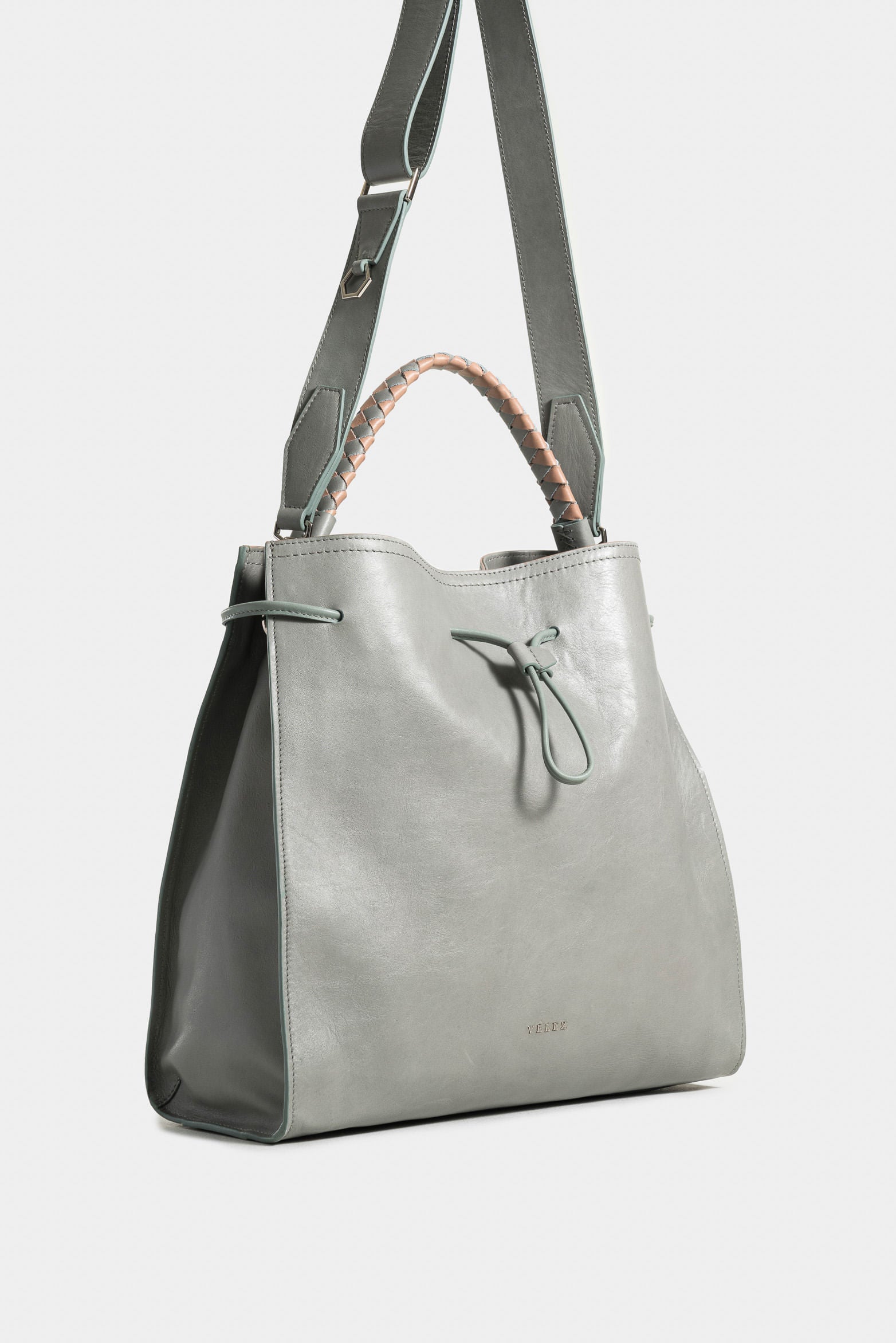 Pers Leather Shopping Bag with Woven Handle for Women