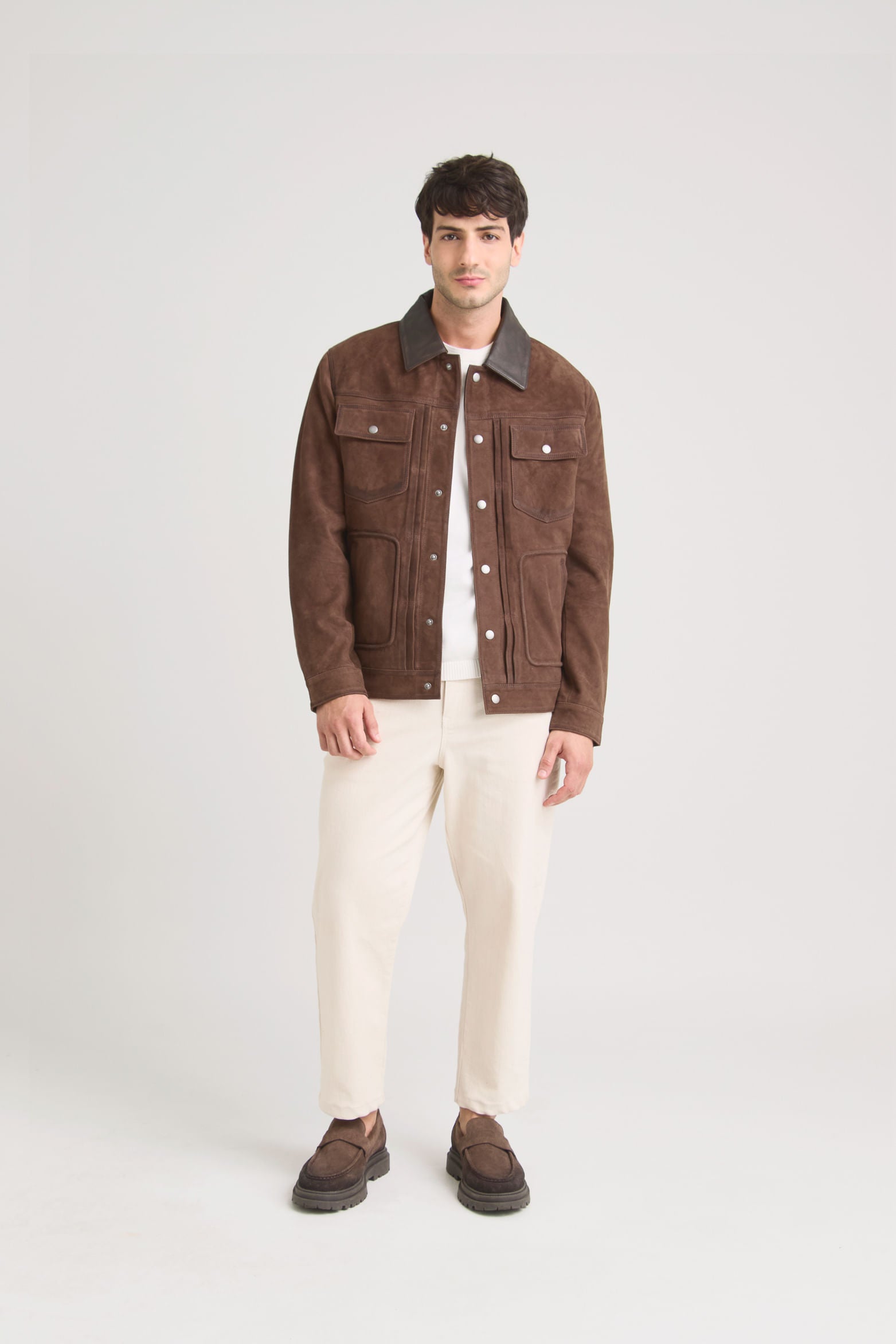 Aron Suede Jacket for Men with Leather Detail