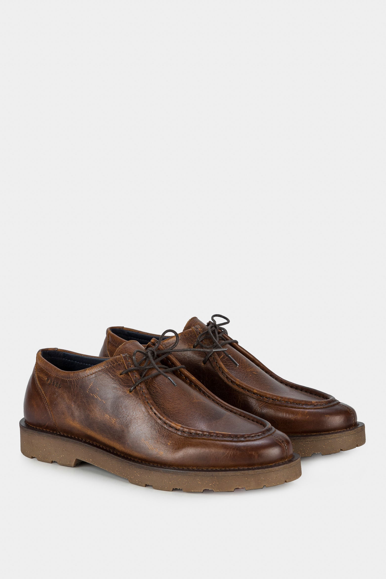 Men’s Borba Lace-Up Shoes in Brown Leather with Handcrafted Effect
