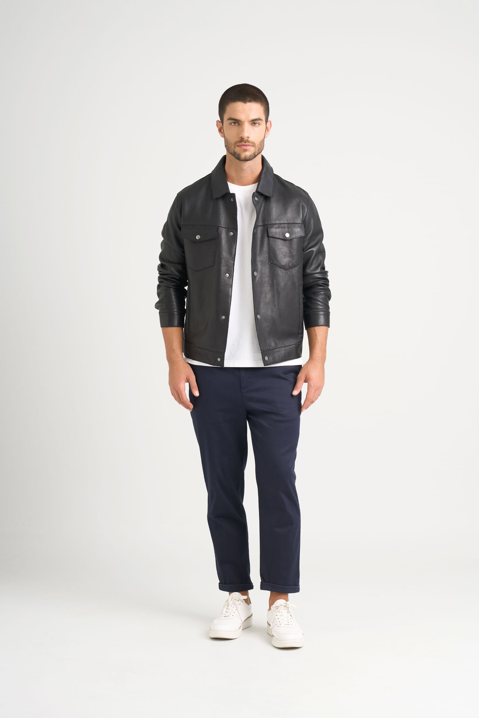 Lucca leather jacket for men trucker silhouette