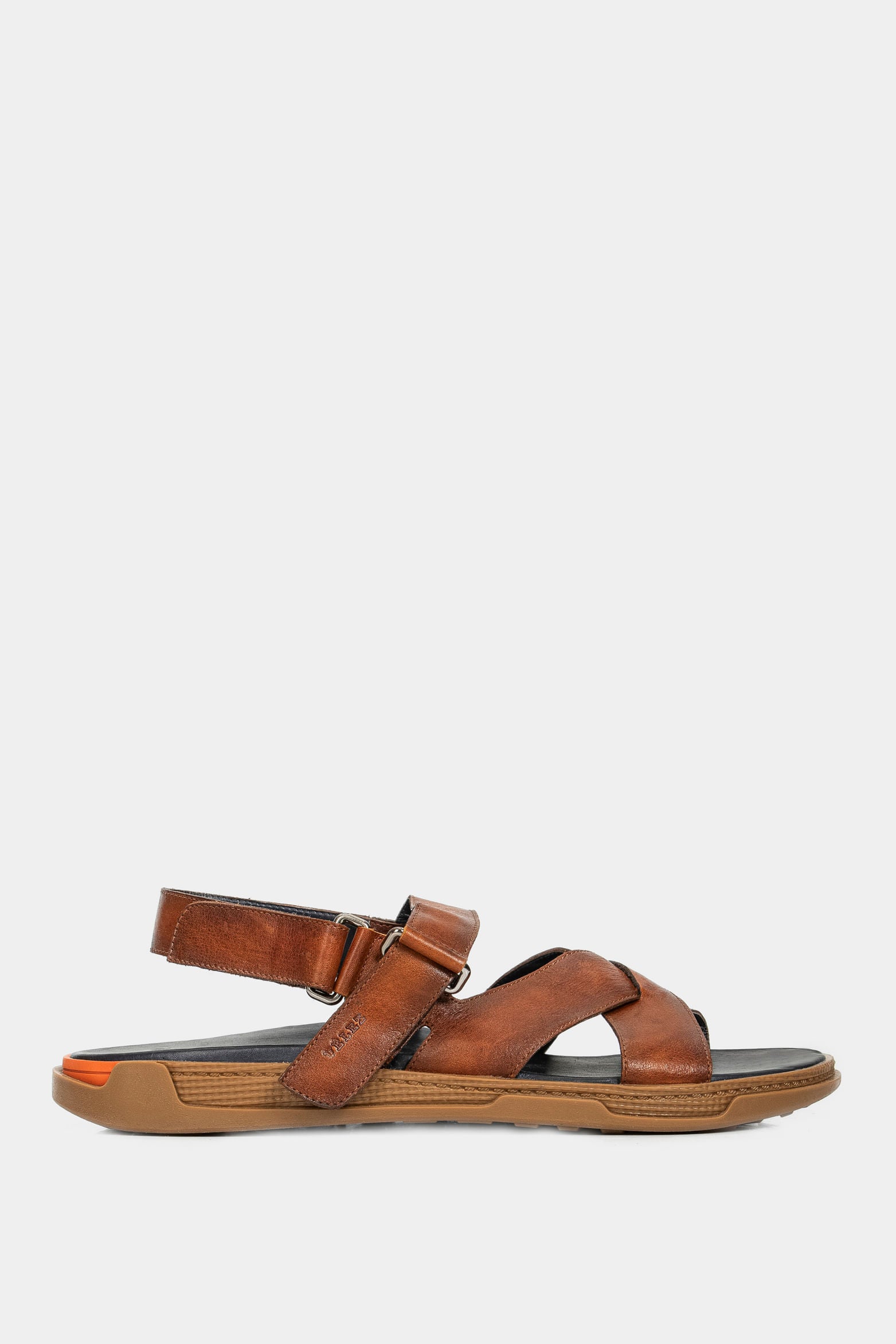 Men’s Monet Flat Cross-Over Sandal in Honey-Colored Leather