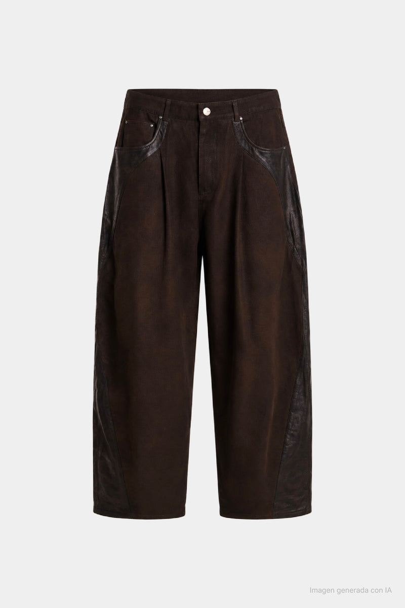 Women's Leather & Denim Barrel Jeans