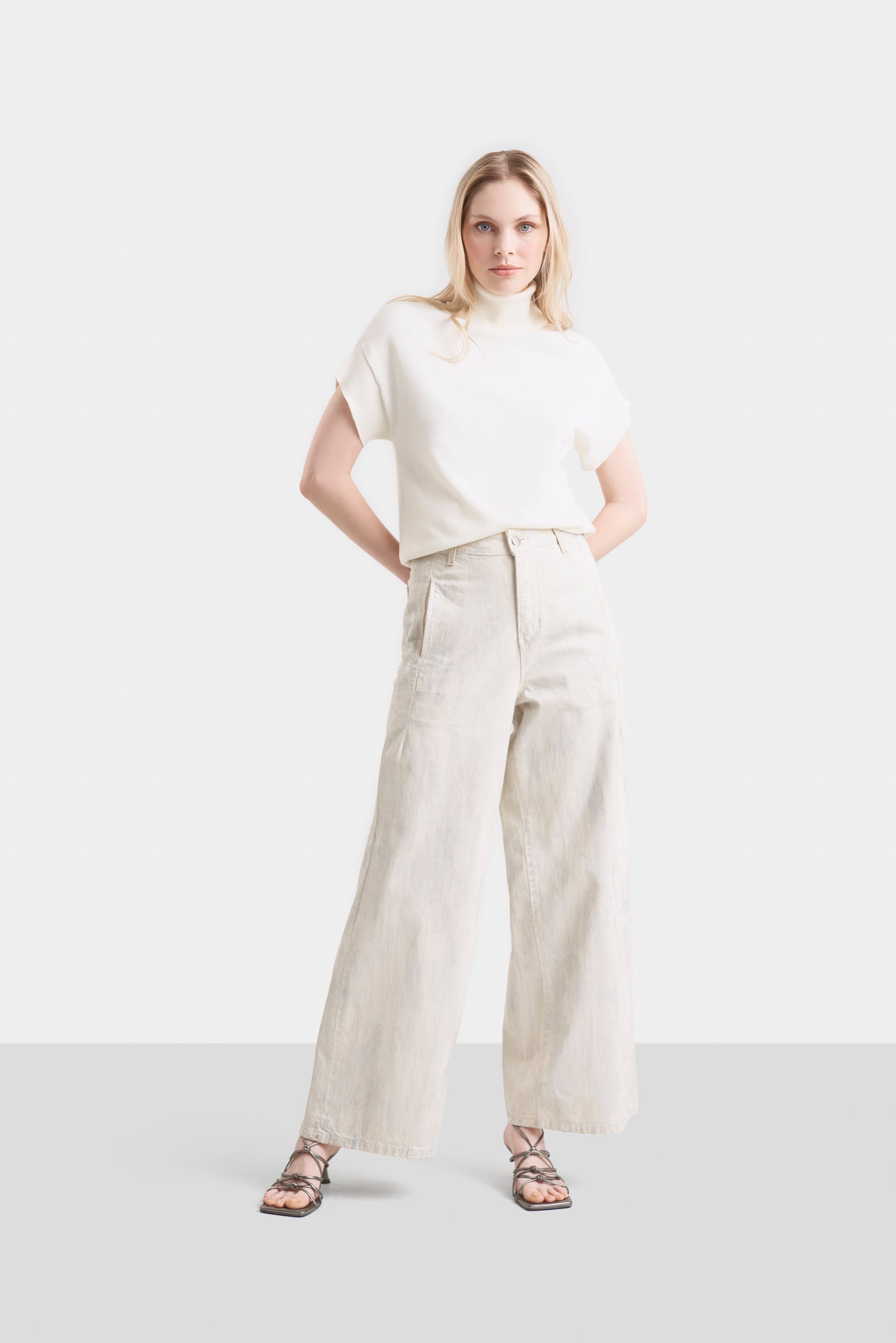 Metallic Effect Wide Leg Jeans for Women