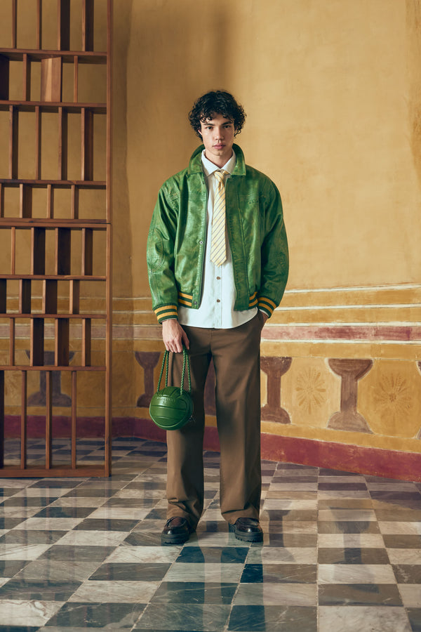 Men's Aged Leather Bomber Jacket