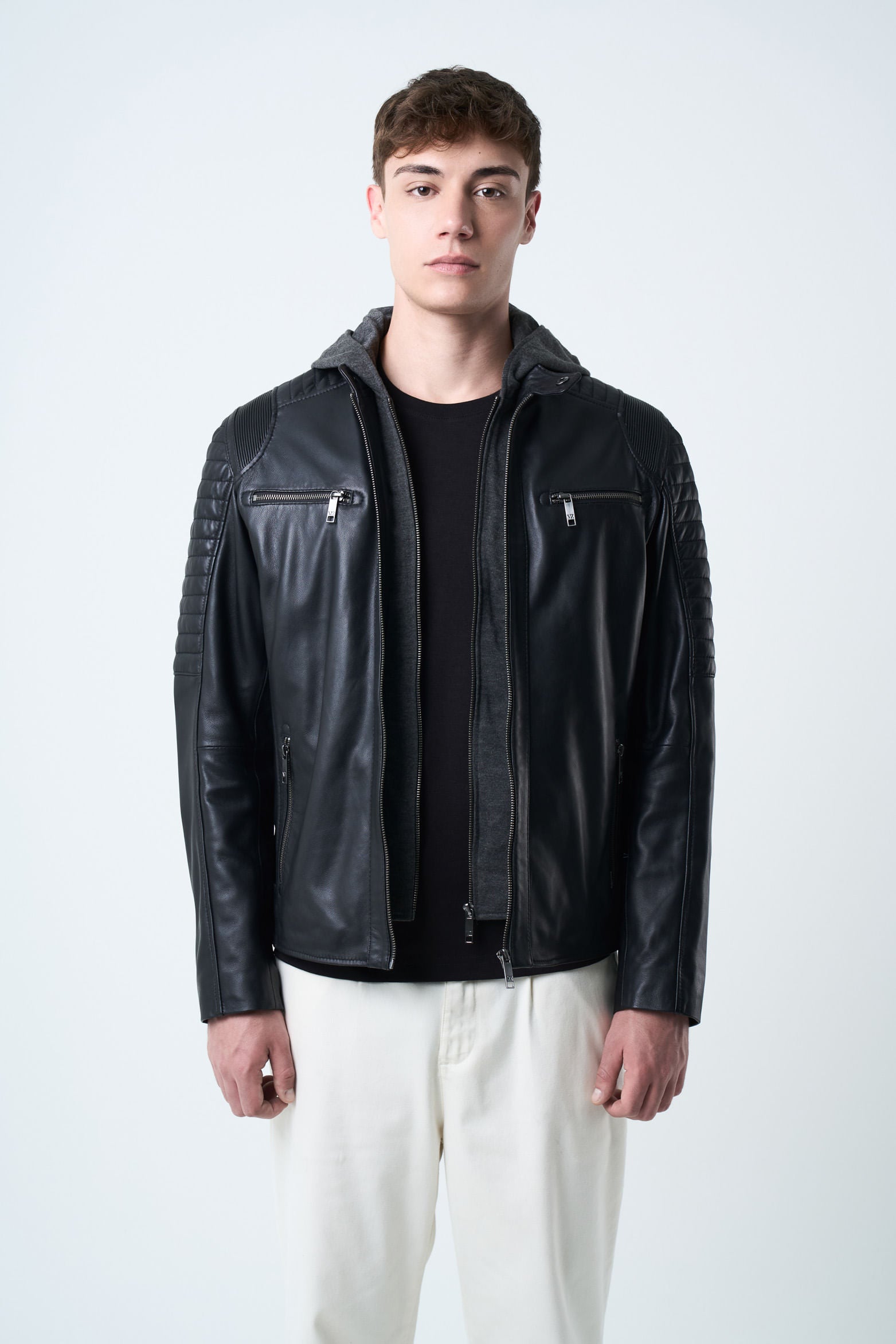 Belmont Leather Jacket for Men with Hood and Chestpiece