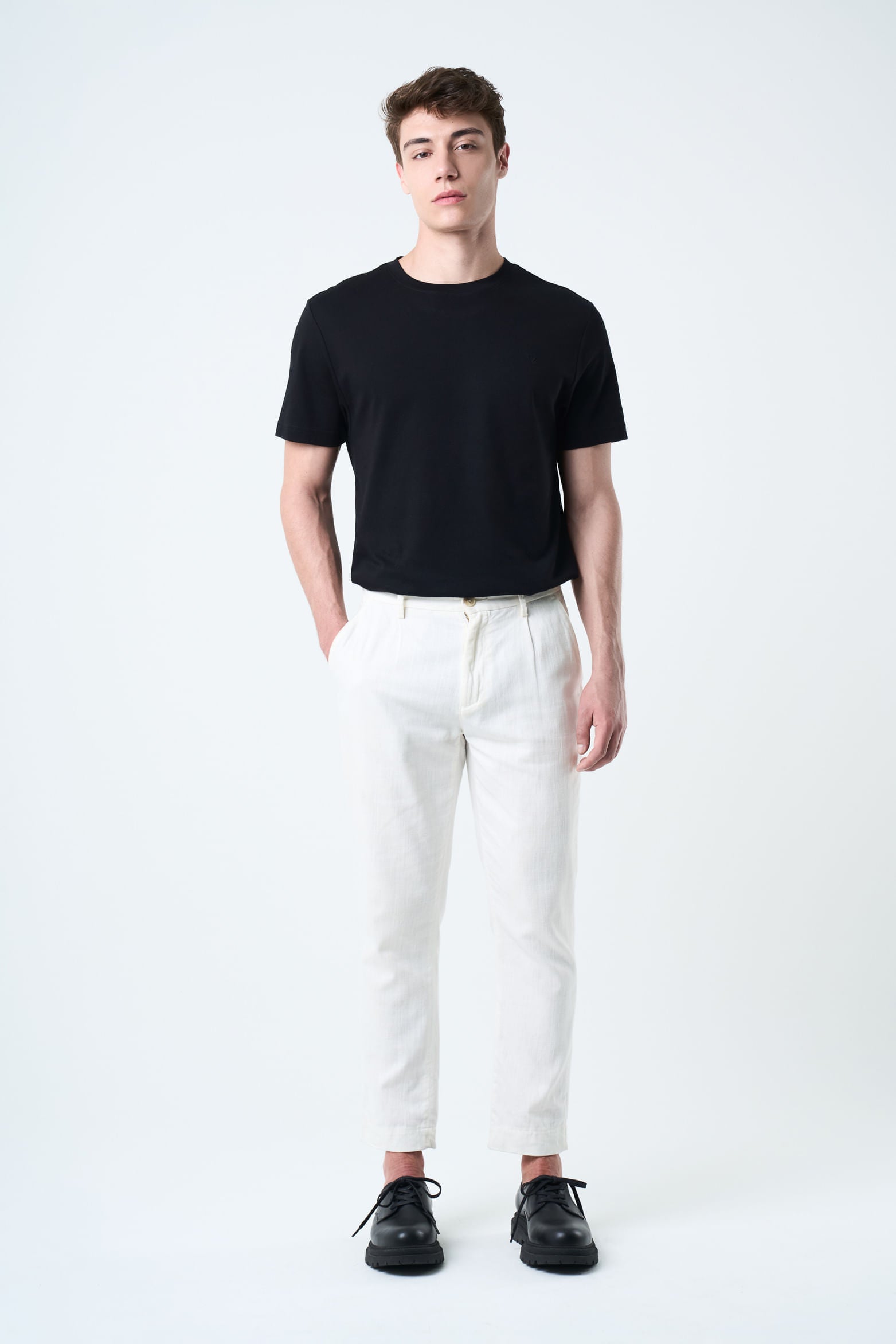 Men's Linen Pants with Leather Trim