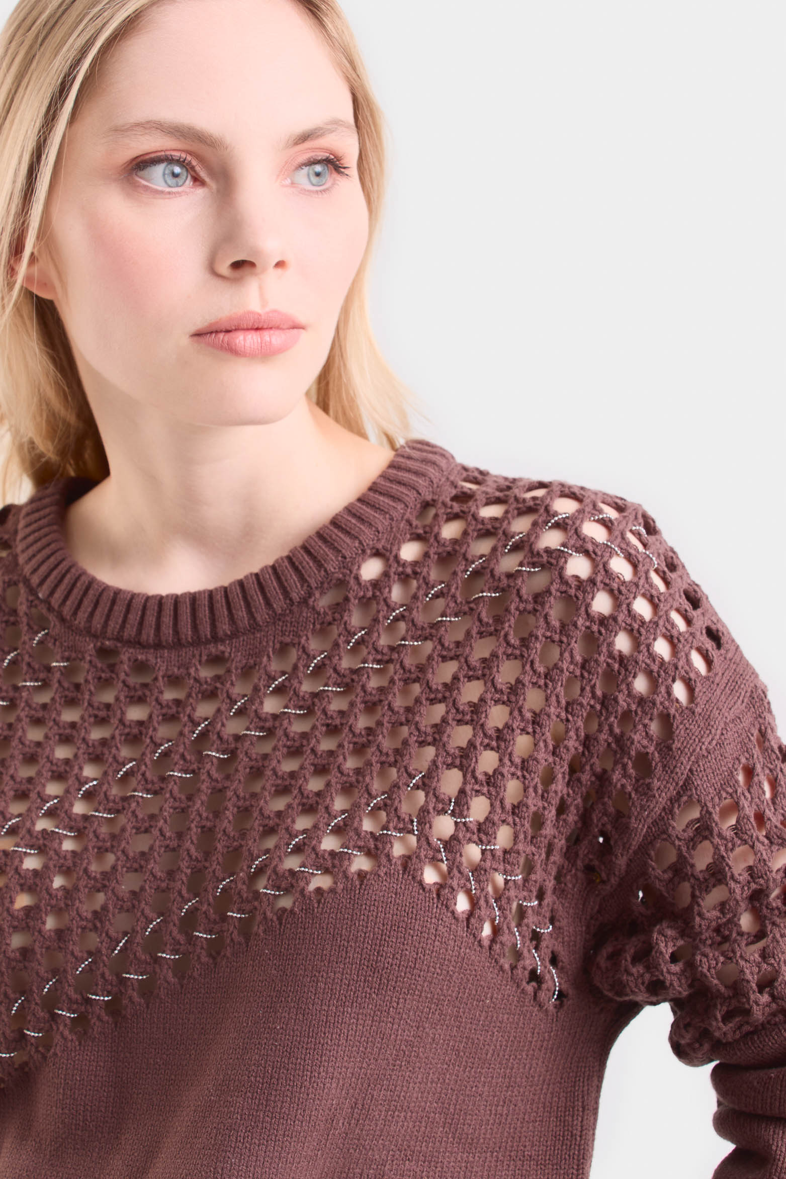 Caltha Knitted Sweater for Women with Mesh and Millearé Cutouts