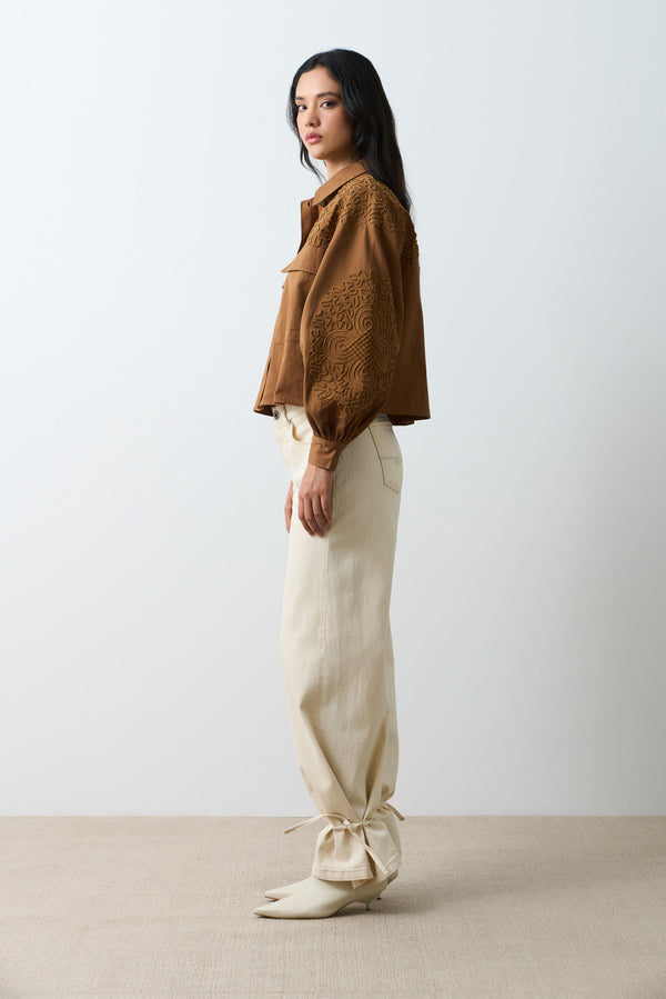 Aguamarina fabric jacket for women with suede embroidery