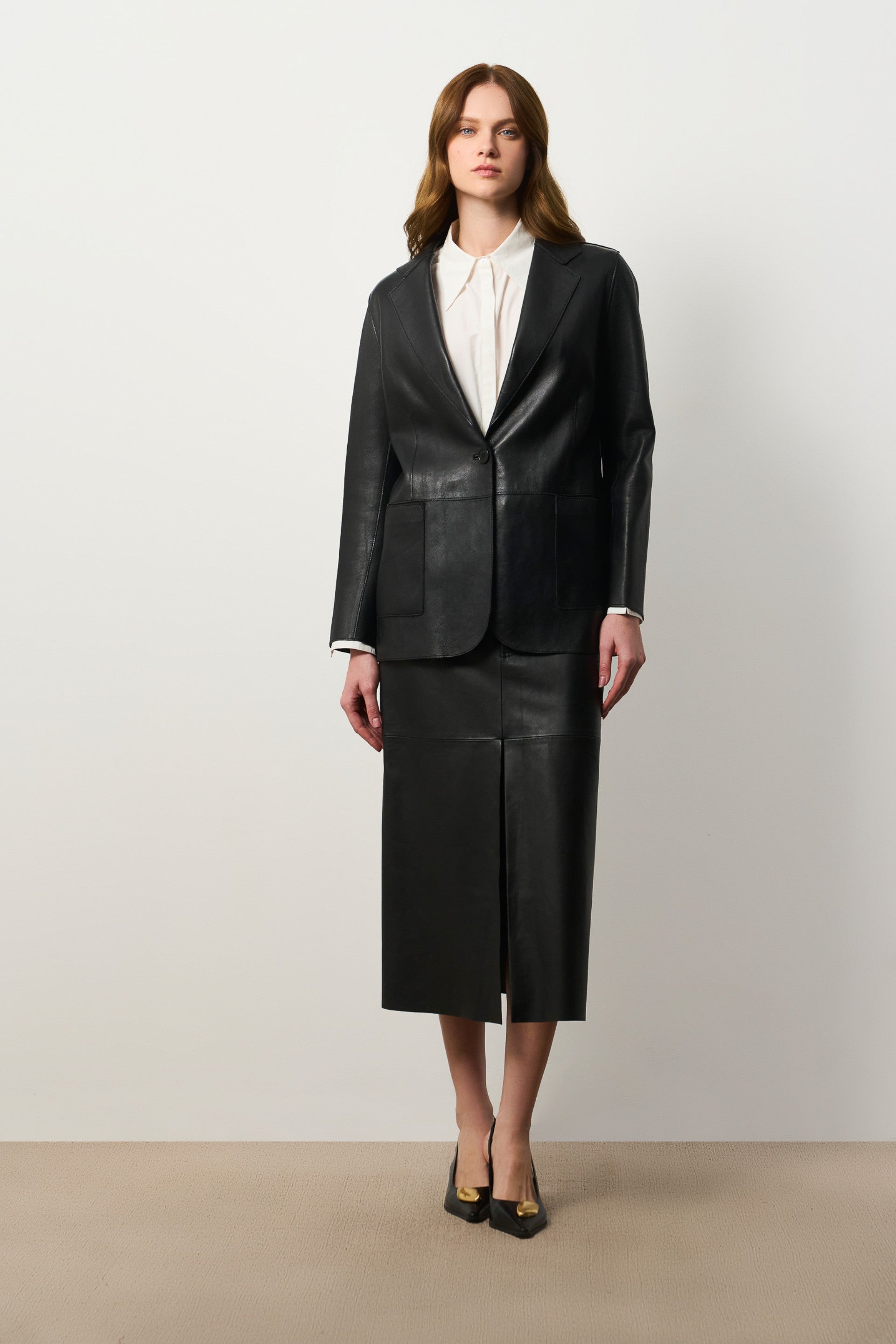 Astromelia leather blazer for women straight fit