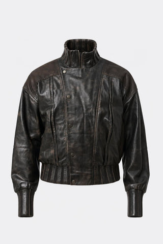 Men's Leather and Denim Bomber Jacket