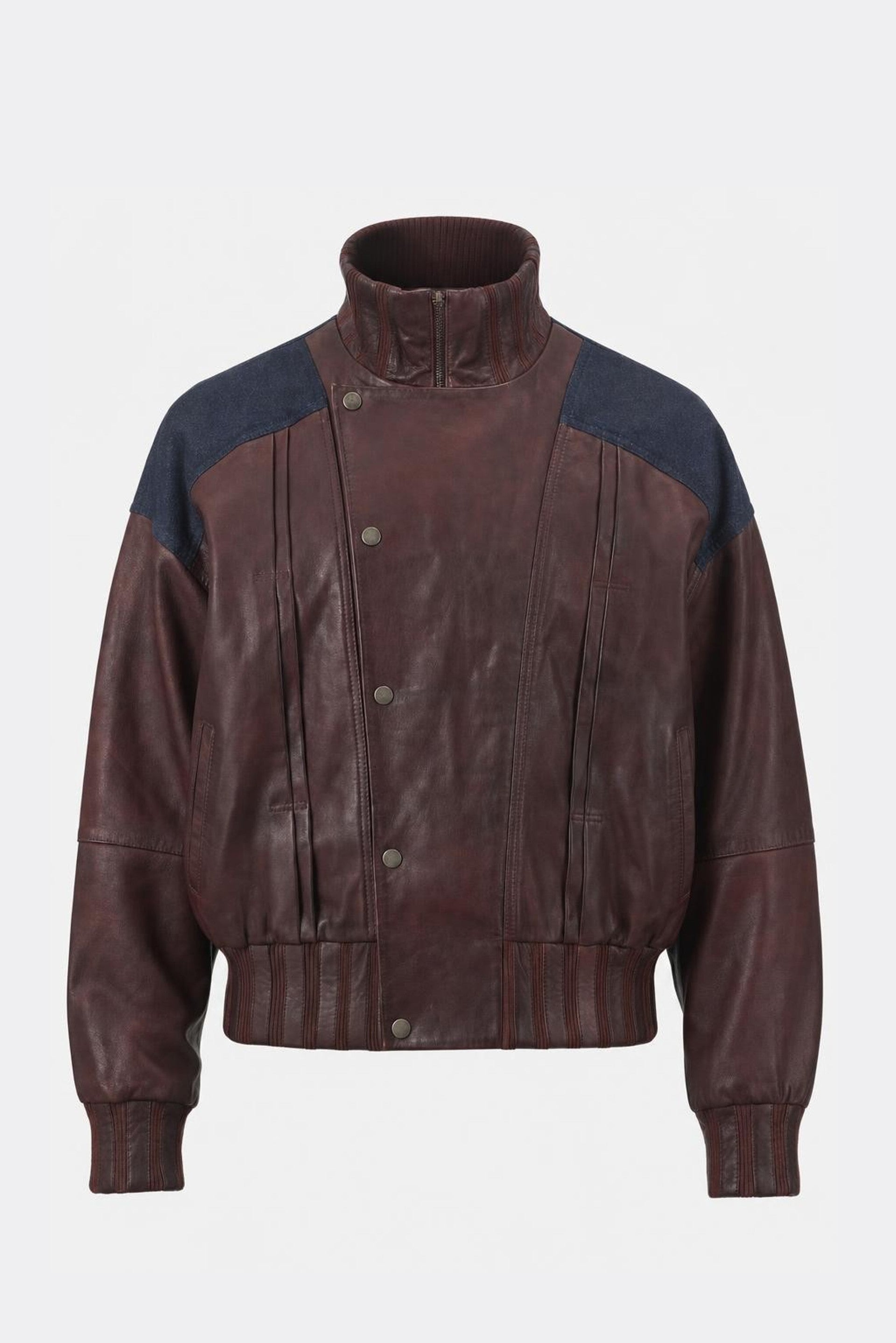 Men's Leather & Denim Bomber Jacket