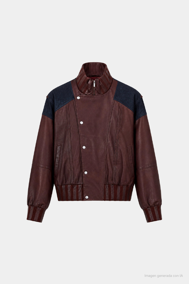 Men's Leather & Denim Bomber Jacket