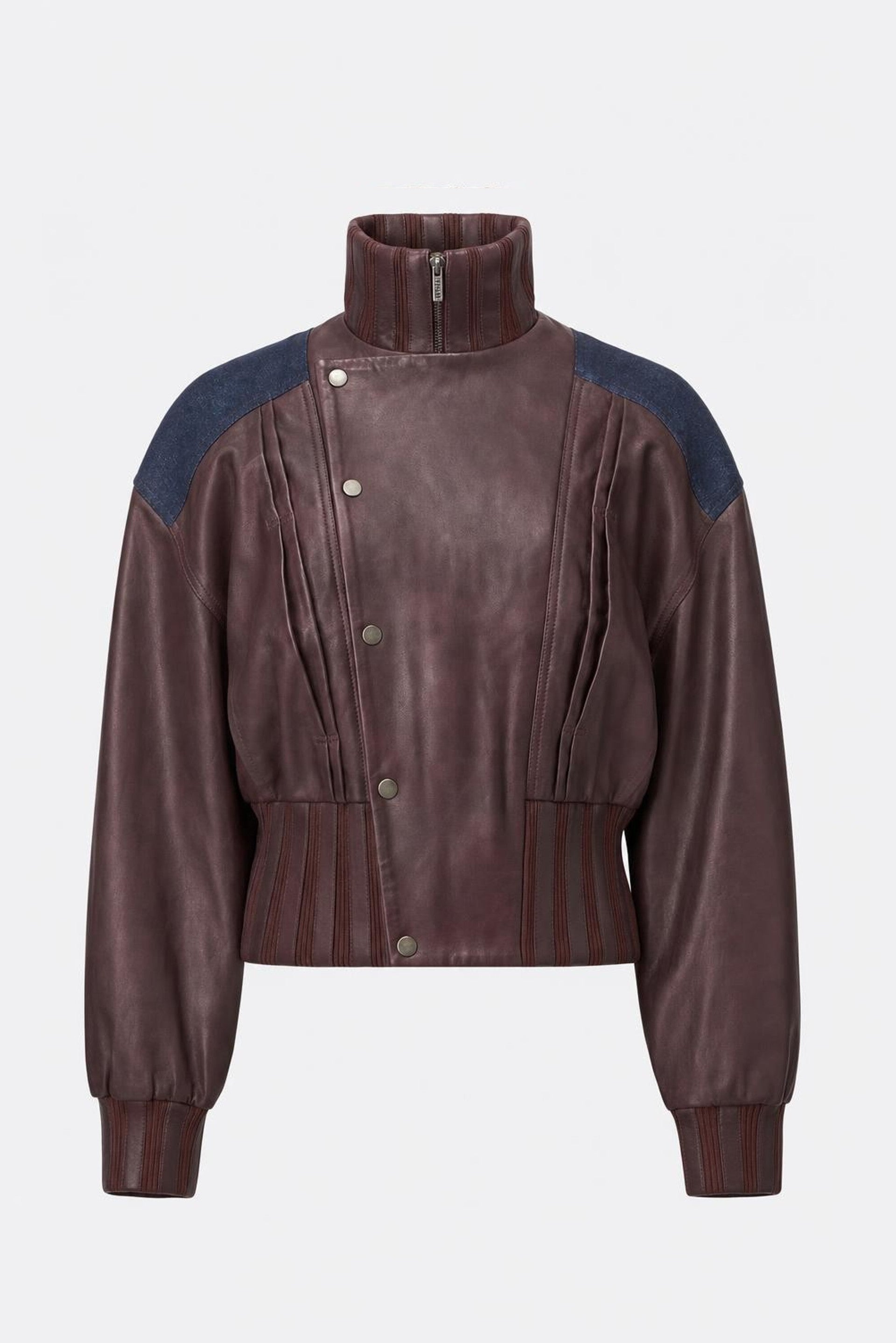 Women's Leather & Denim Bomber Jacket