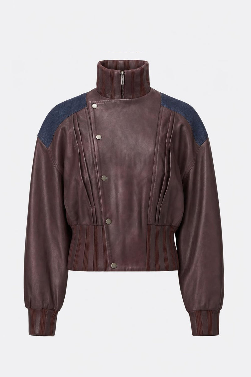 Women's Leather & Denim Bomber Jacket