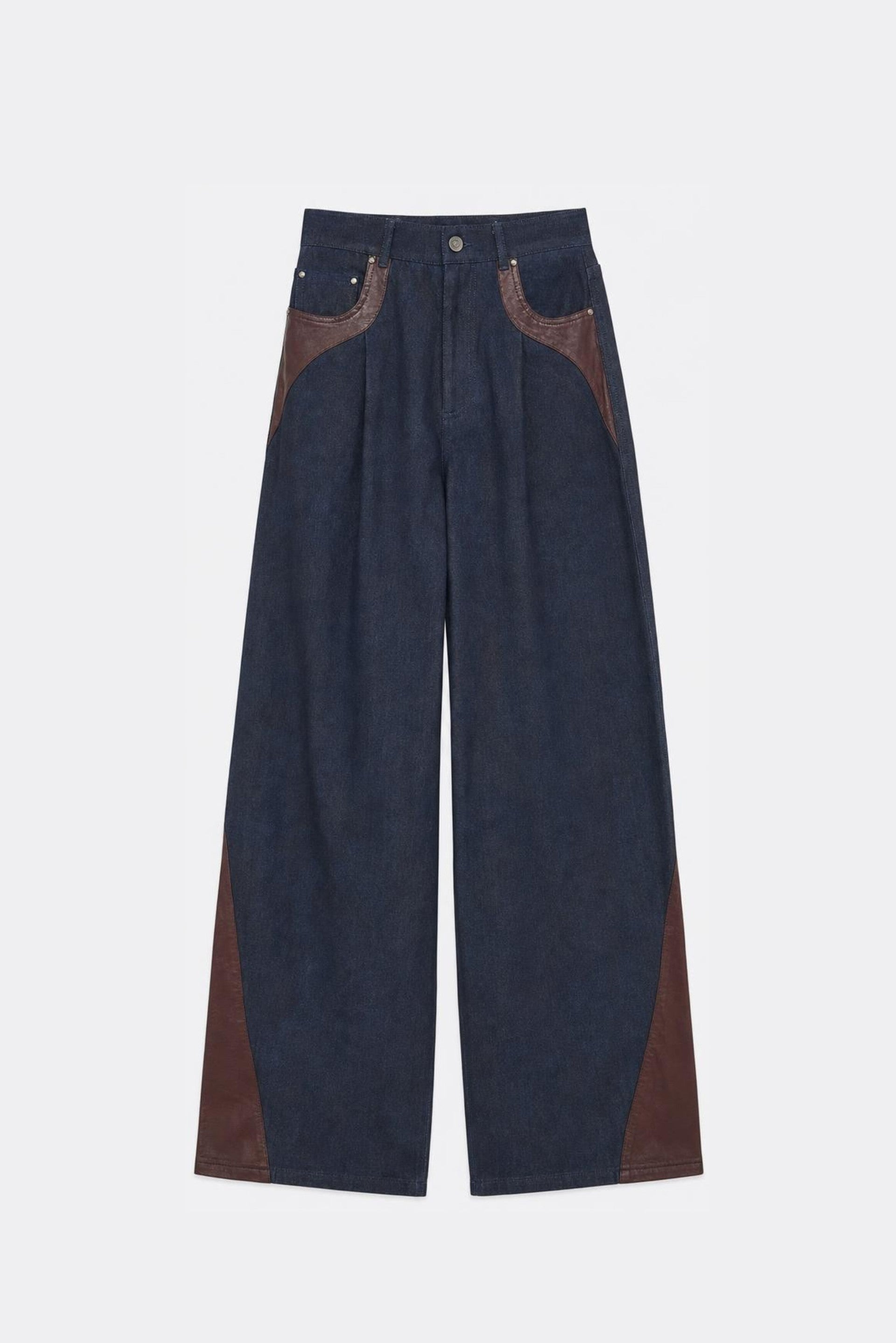 Women's Leather & Denim Barrel Jeans