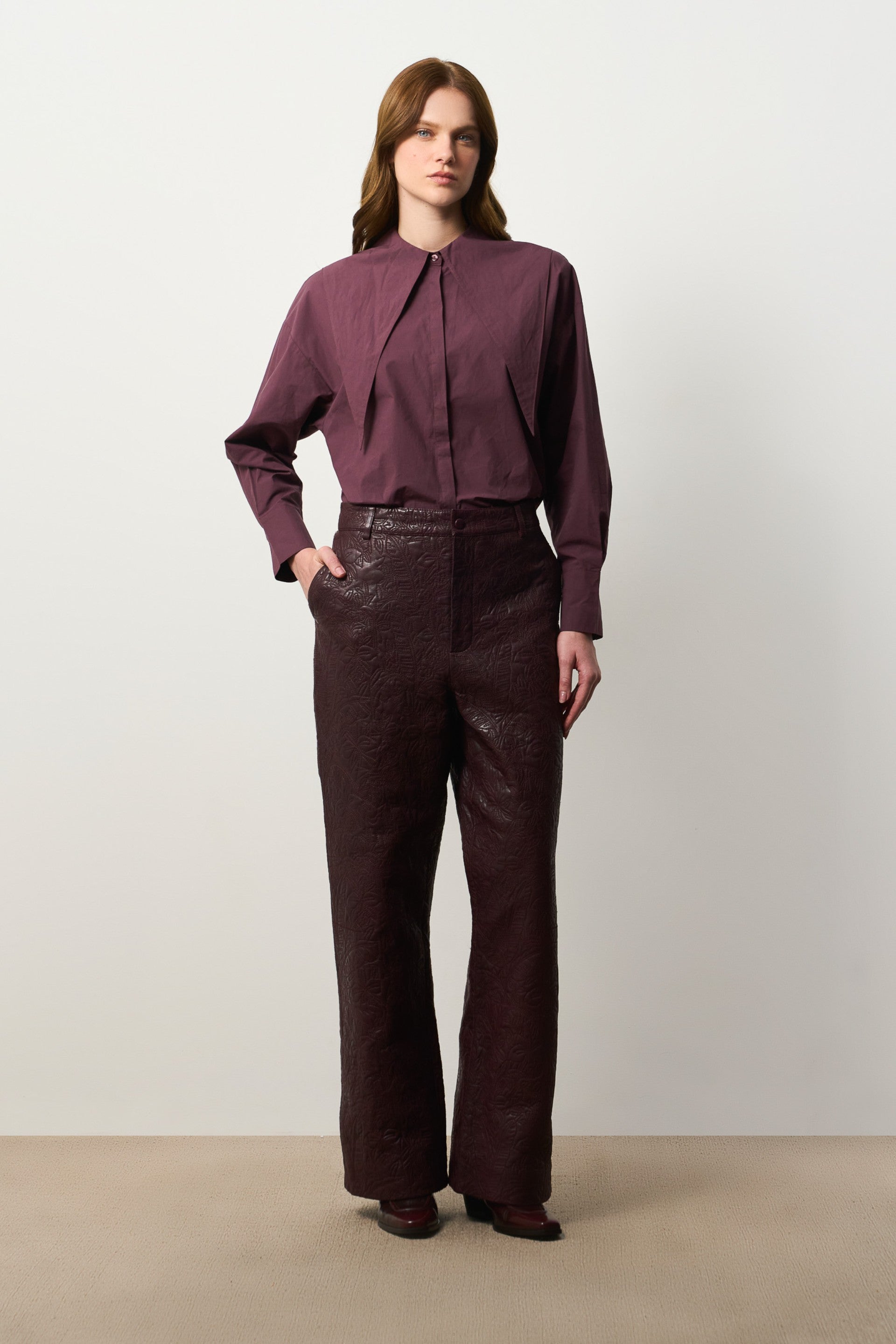 Women's Starlight Palms Leather Trousers with Orchid Embroidery