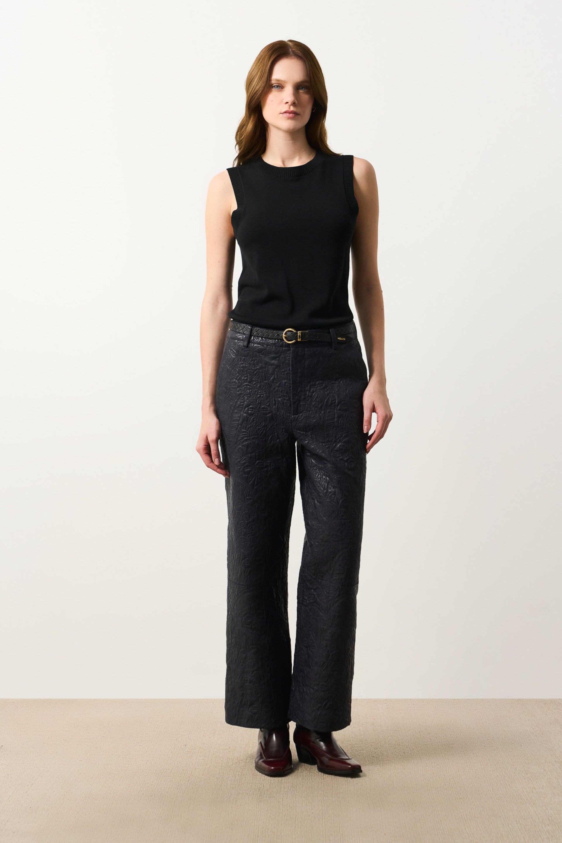 Women's Starlight Palms Leather Trousers with Orchid Embroidery